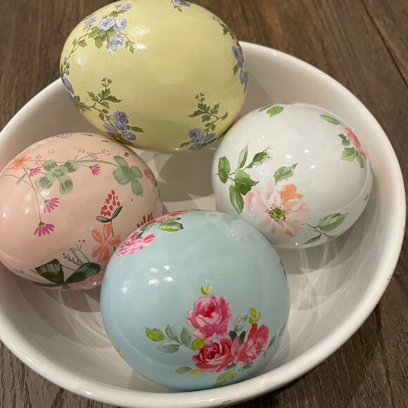 Laura Ashley Spring Floral Decorative Ceramic Easter Eggs Set Of 4 New In Box